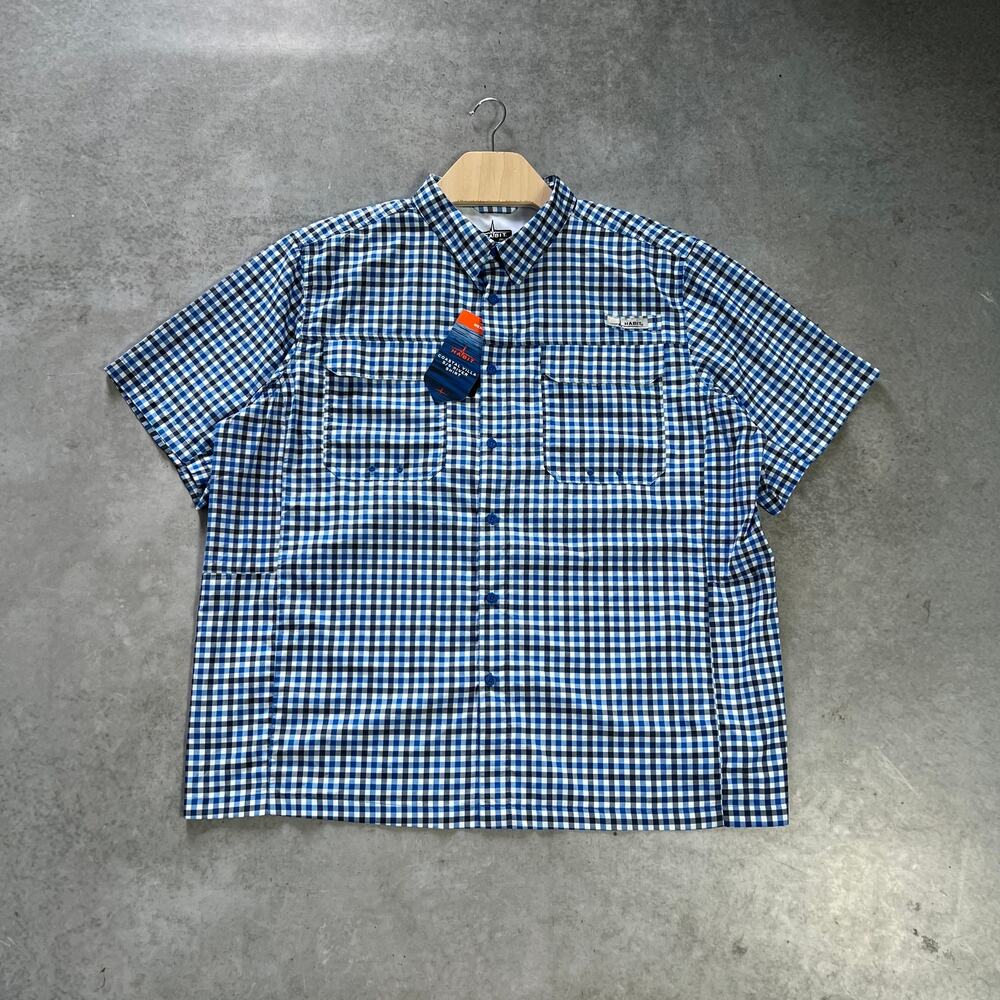 Habit Fishing Shirt Men's Size 2XL Short Sleeve Blue Plaid NWT